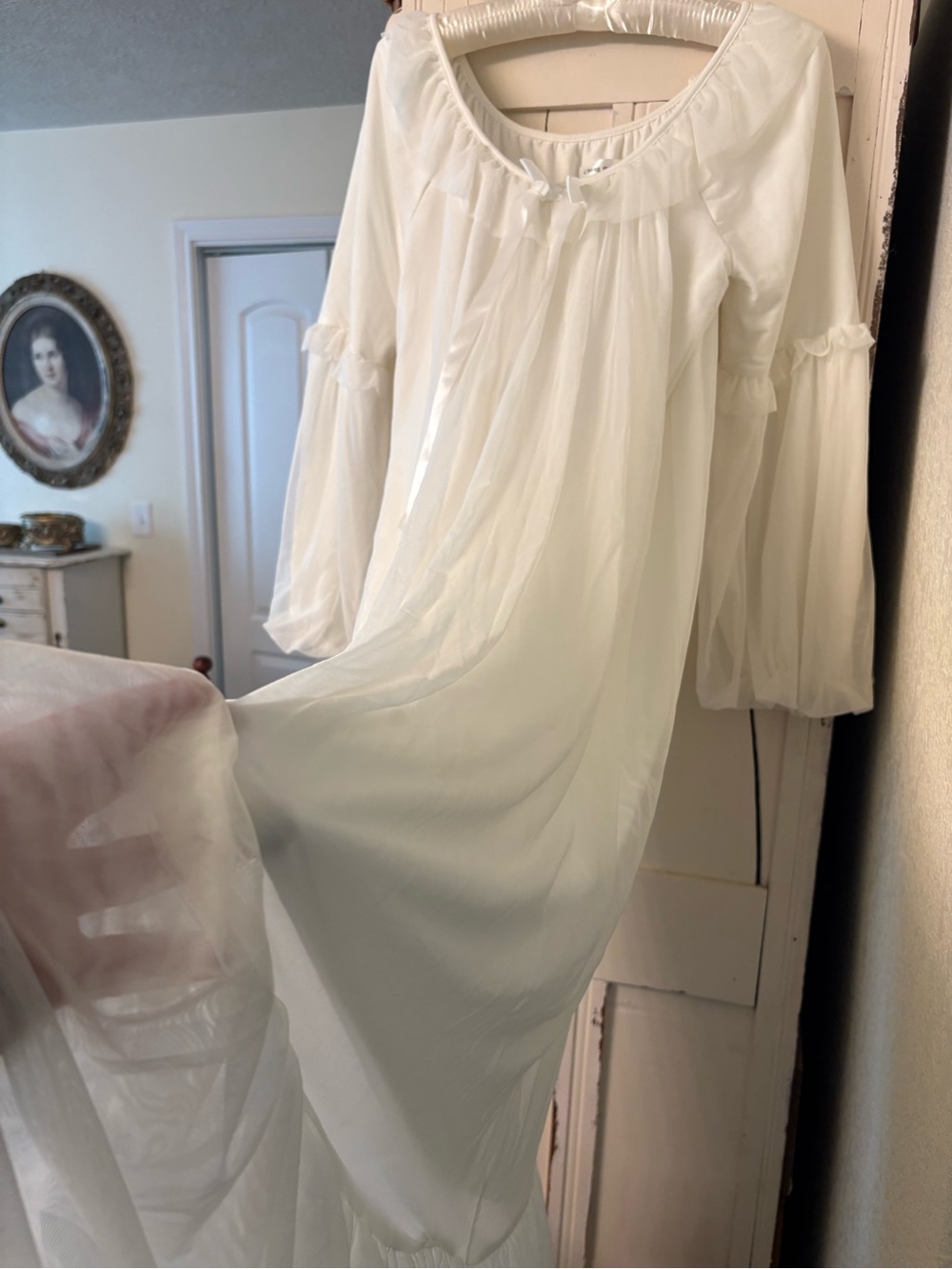 Sheer White Women's Nightgown - Lightweight Long Sleeve